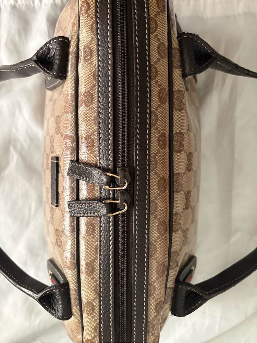 Gucci Crystal Princey Beige GG Canvas and Brown Leather Top-Handle Bag - Picture 8 of 16